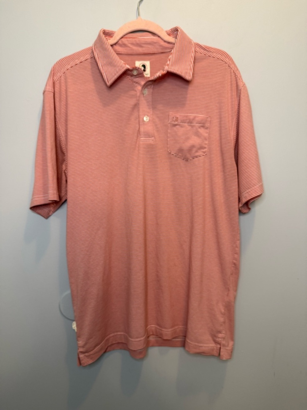Duck Head Men's Micro Stripe Short Sleeve Polo Shirt with Pocket Red White Large